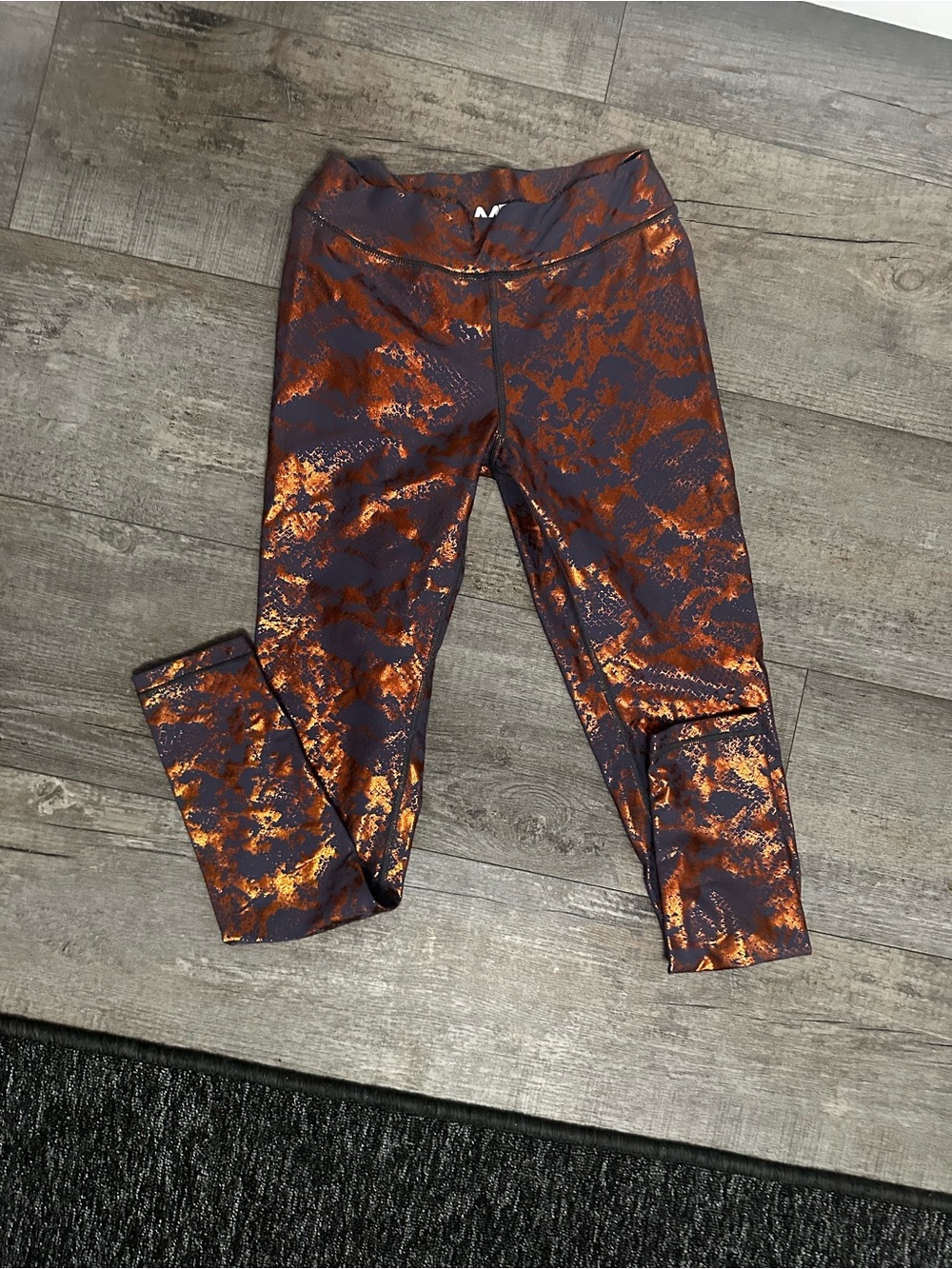 Mini beast scrunched  butt athletics Leggings with Metallic bronze Print on dark